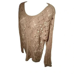Charlotte Russe Sweater Womens XL Long Sleeve Open Knit Pullover Tan